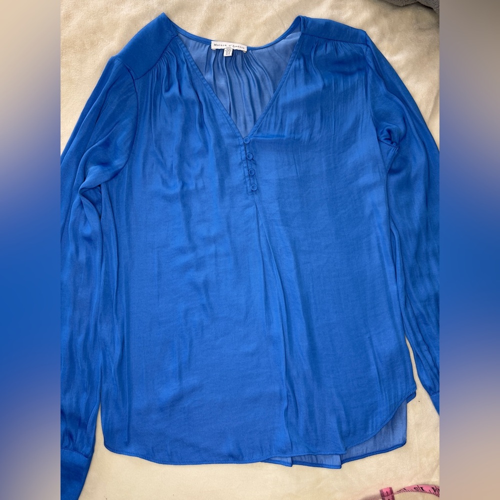 Maison d’ Amelie Royal Blue Long Sleeve Relaxed Blouse